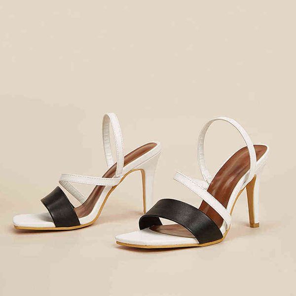 sandals women's high heel sandals fashion elastic band ladies thin heel pumps pu leather women square toe shoe female footwear new 2203, Black
